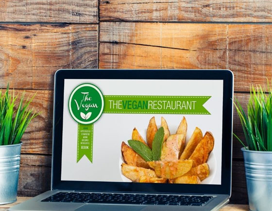 restaurant website on laptop